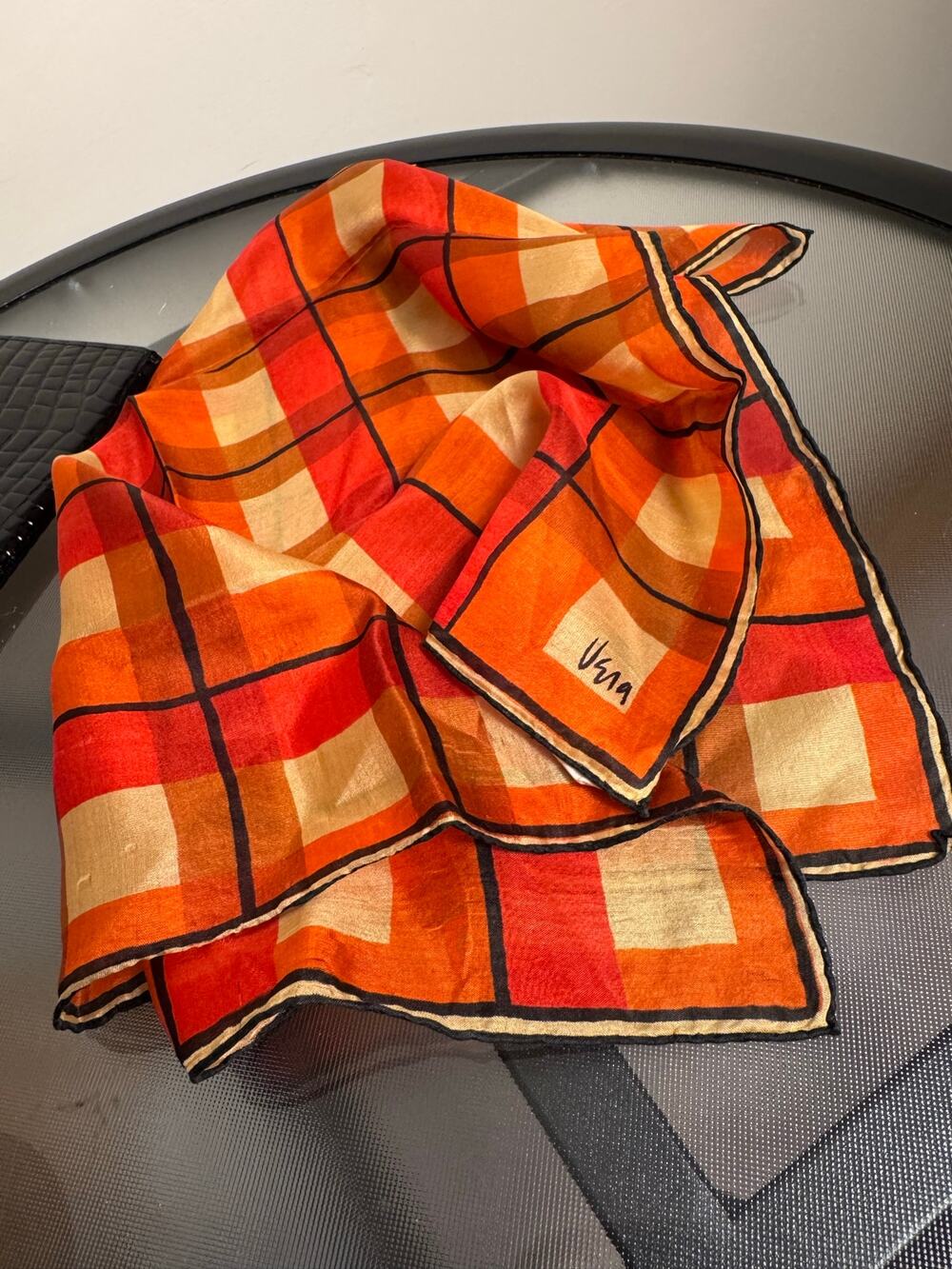 Vera Neumann Pure Silk 16" Square 1950s Ladies Mini Scarf Made in the US